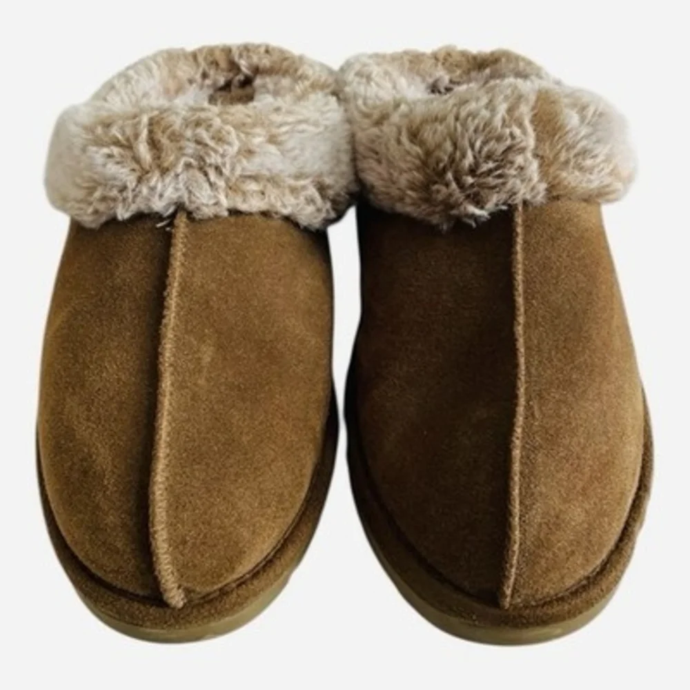 Eddie Bauer Janie Womens Suede Faux Fur Lined Clog Slippers Brown Size 7 - Picture 3 of 7